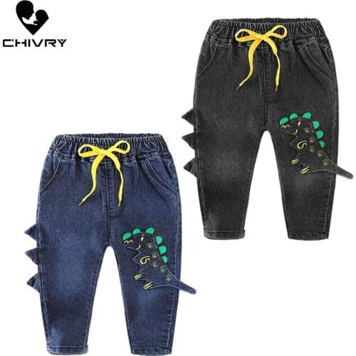 New 2020 Kids Fashion Jeans Trousers Pants Boys Cartoon Dinosaur Denim Pants Baby Boys Jeans Autumn Jeans Long Pants Clothing