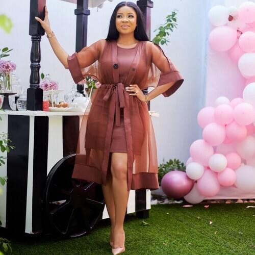 2021 New Arrival Spring Summer Wine Red Two Pieces Sets Coat And Dress Suit Africa Clothing Dashiki African Dresses For Women