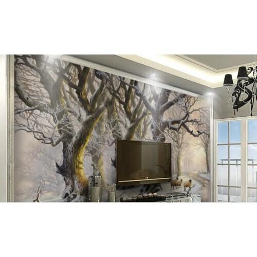 Customize wall paper for bedroom living room Oil painting beautiful snow forest papel de parede 3 d wallpaper for walls 3 d