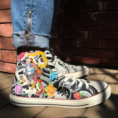 Wen Original Shoes Design Custom Hand Painted Tattoo Snake Flowers Floral High Top Canvas Sneakers Birthday Gifts for Men Women