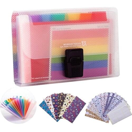 Accordion Folder, 13 Pockets A6 Plastic Accordion Expanding File Folder with Budget Envelopes for Cash System
