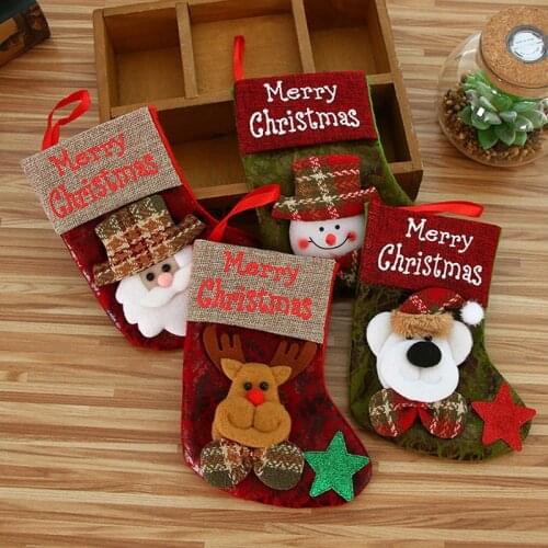 New Year 2021 Gifts Christmas Socks Christmas Ornaments Linen Large Christmas Socks Gift Bag Candy Socks Home Christmas Decora