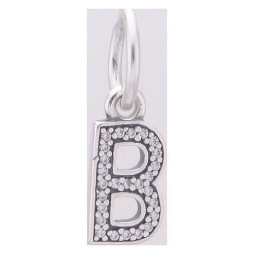 Authentic 100% 925 Sterling Silver Letter B pendant with CZ Stones Brand Charm Suitable for Brand Style Charm Bracelets