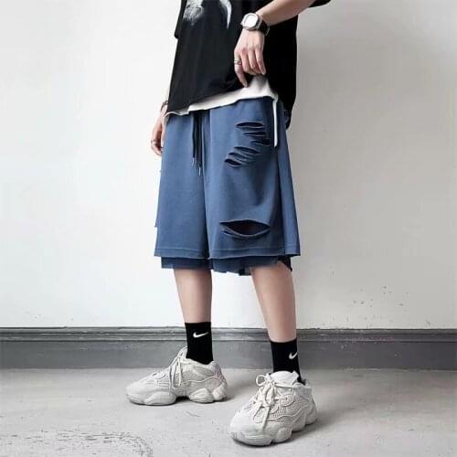 Highstreet Summer Mens Drop Crotch Shorts Baggy Loose Drawstring Hip Hop Ripped Urban Clothes Joggers Harem Shorts For Male