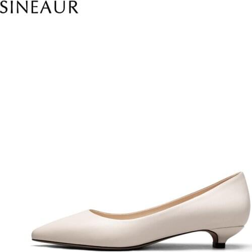 SINEAUR Women Shoes 2021 Fashion Low-heel Pumps Kitten Thin PU Heels Pointed Toe Elegant Woman Office Ladies Plus Size 35-45