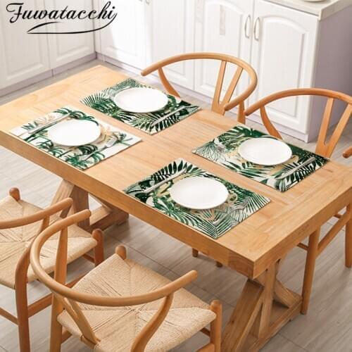Fuwatacchi Palm Leaf Print Placemat For Dining Table Green Leaves Photo Mats Cup Coaster Home Restaurant Decor Tableware Napkins
