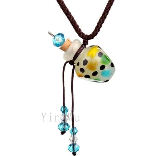 YingWu Murano Glass Small Colorful oil ashes urn bottle cork pendant vial Necklace