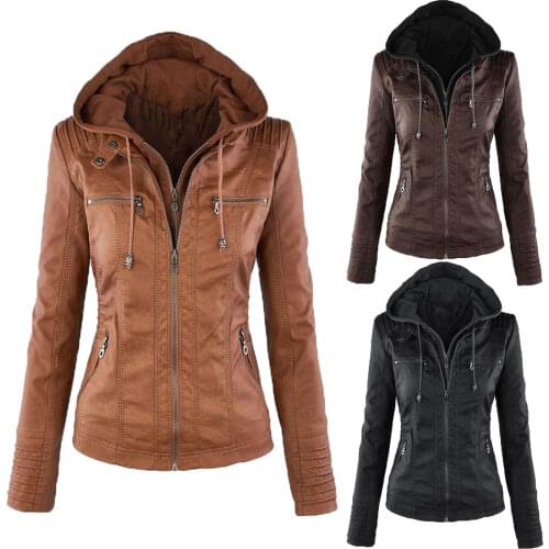 2021 Women Motorcycle Jacket Solid Color Long Sleeve Zipper Coat Winter Slim Pu Leather Jacket Soft Jacket Women