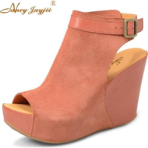 Female Suede Peep Toe Wedges Heels Ankle Boots Super High Heels Platform Shoes Woman Casual&Party Zapatos Botas Mujer Plus Size