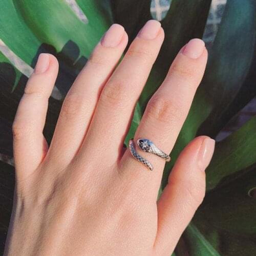 Gothic Open Cuff Snake Rings For Women Alloy Ring Adjustable Vintage Rings Gold Color Hip Hop Fashion Jewelry Bague Femme