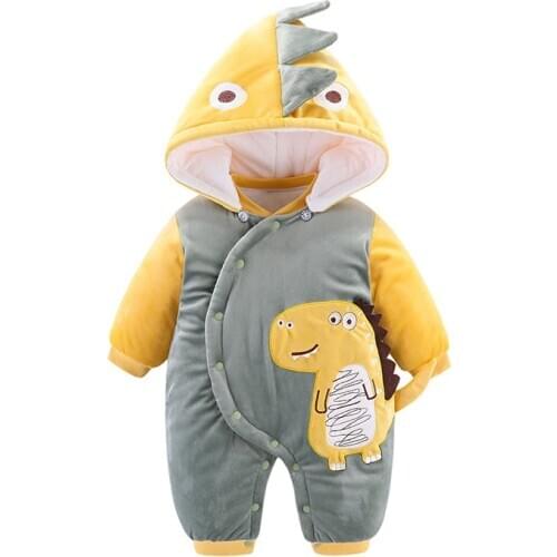 Winter Baby clothing Boy girls Clothes thick Newborn toddler rompers cute Infant dinosaur new born Hoodie romper 0-18Months