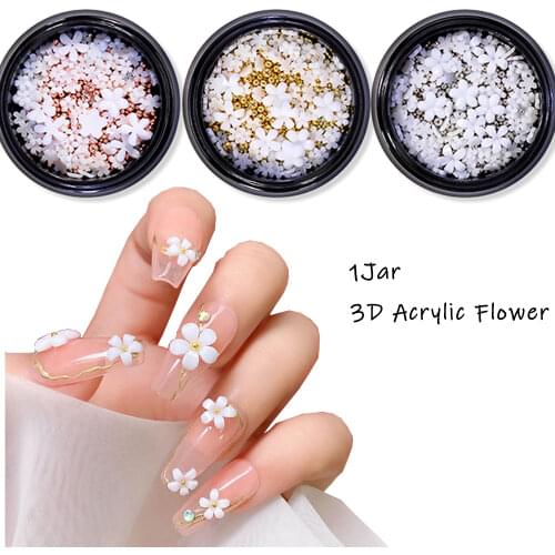 1Jar 3mm/6mm White five petals 3sizes small steel ball manicure jewelry accessories flowers 3D Flowers - Acrylic Nail Flower