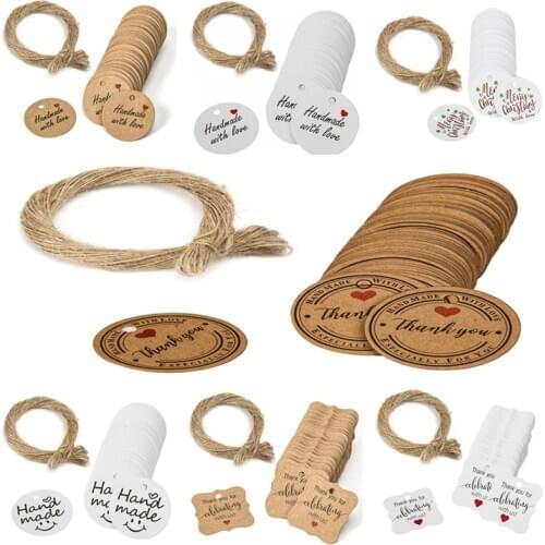 100pcs Packaging Gift Boxes Handmade Kraft Paper Thank YouTag Labels Candy Dragee for Wedding Christmas Label Party Decorations