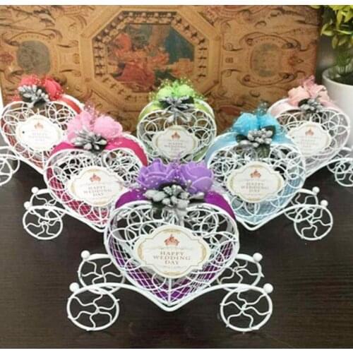 100pcs Iron Romantic Pumpkin Carriage Wedding Candy Box Wedding Favor Gifts Baby Shower Wedding Decoration SN768