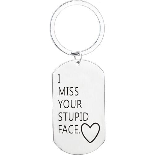 12PCs "I Miss Your Stupid Face" Missing You Keychain Long Distance Love Friend Keyring Key Chain Gifts Lover Stainless Steel