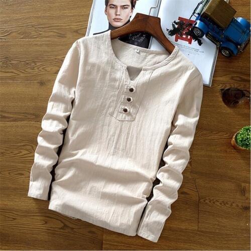 2020 Mens brand long sleeve T-shirt casual plus size cotton linen clothes,big size shirts M-6XL 7XL