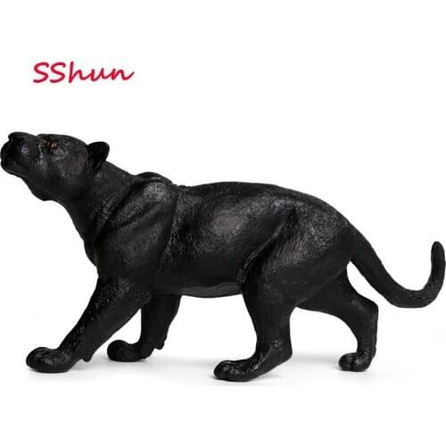 24*7*11CM Children solid simulation wild animal world toy model Black American - pan-ther cheetah static plastic decoration doll