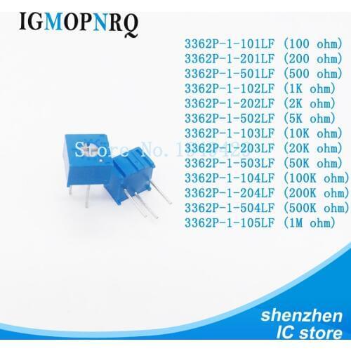 50pcs 3362P 101 201 501 102 202 502 103 203 503 104 204 504 105 Trimpo Trimmer Potentiometer 3362 500R 1K 2K 5K 10K 20K 50K 100K