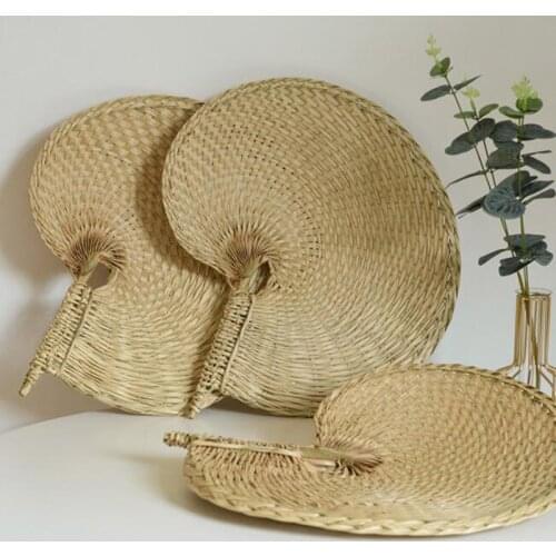 50pcs Chinese Style Handmade Fan Natural Hand Weaving Palm Leaf Fan Home Decor Vintage Summer Cool Fan 40*36cm