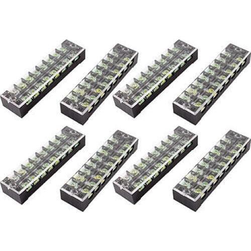 8 Pcs TB2508 Dual Row 8 Position Screw Terminal Block Strip 600V 25A w Cover