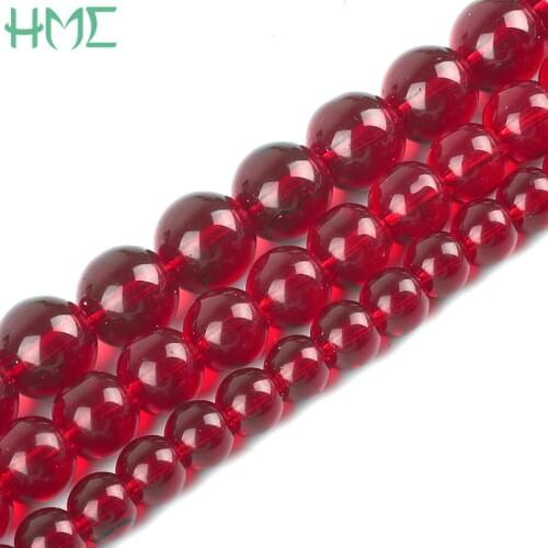 Smooth Glass Crystal Imitation Pomegranate Garnet Loose Spacer Charms Beads For Jewelry Bracelet Necklace Making 6/8/10/12mm