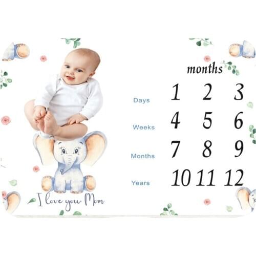 Baby Monthly Record Growth Milestone Blanket Newborn Soft Flannel Swaddle Wrap Q1FE