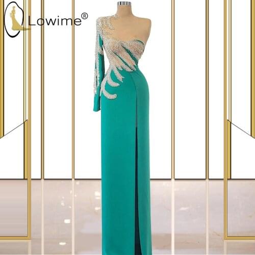 Elegant Long Straight Beads Evening Dresses Illusion O Neck Single Long Sleeve Prom Party Gowns Vestidos Formales