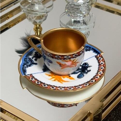 Two Patterned Turkish Coffee Cups Set Greek Arab Espresso Blue Orange Modern Drinkware Small Mug