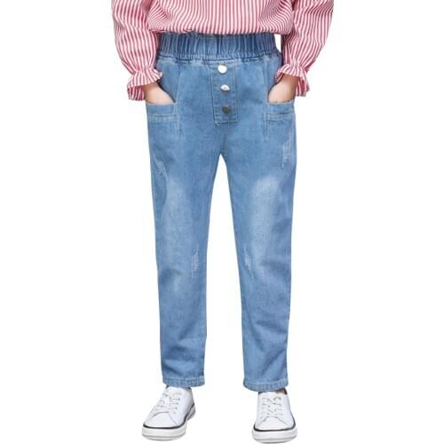 Girls Jeans Solid Color Childrens Jeans For Girl Casual Style Jeans Kid Elastic Waist Childrens Jeans Clothes 6 8 10 12 14
