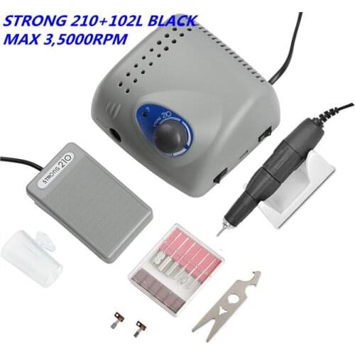 NEW STRONG 210 65W 35000RPM Electric Nail Drill Machine Model 102L Black Handpiece Manicure Pedicure Nail File Bit Nail Art