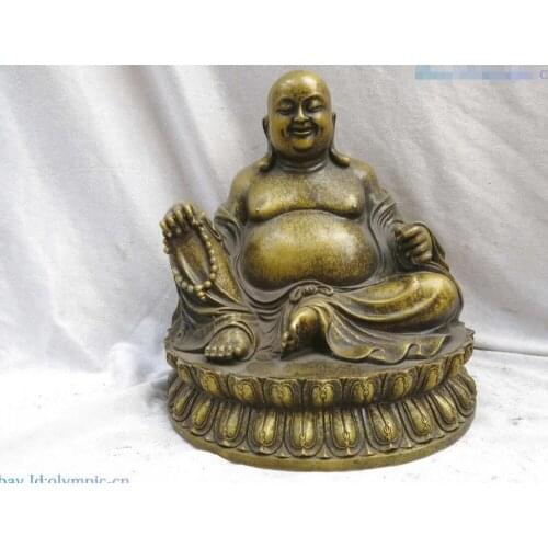 Fine brass sculpture China buddhsim carved happy Maitreya Buddha Statue