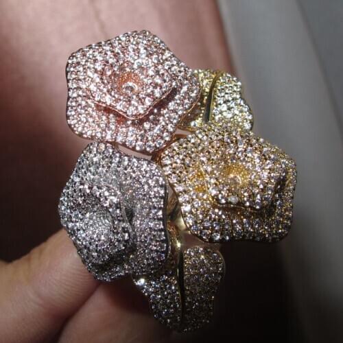 Promotion hot sale Women classic fashion cubic zircon flower leaf multi color ring designer copper party jewelry