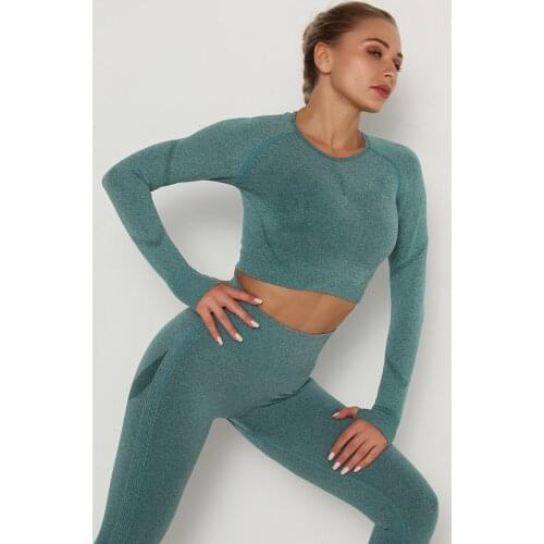 Yoga Sets Women Tummy Control Sports Shirts High Stretch Gym Leggings Top Pants Fitness Training Two Piece Suits