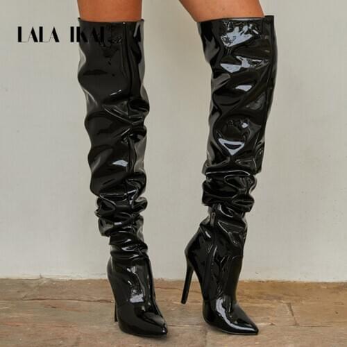 LALA IKAI 2020 Autumn Winter Women Knee Boot Overheight Boots 11CM Fashion Long Riding Boots Female botas mujer Plus Size C10473