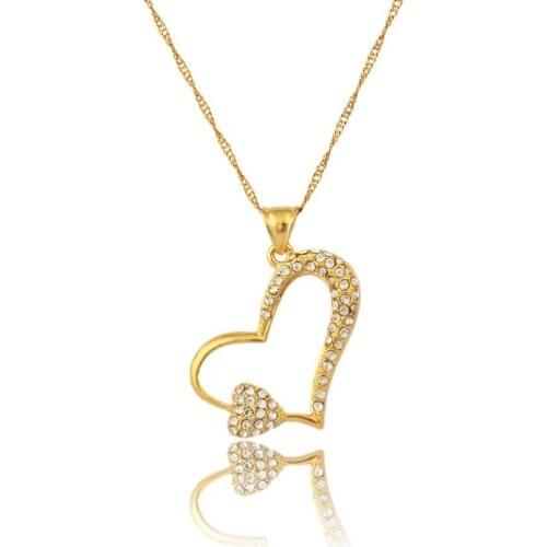 Fashion heart gold color heart pendant iced out necklace charm jewelry for women & men