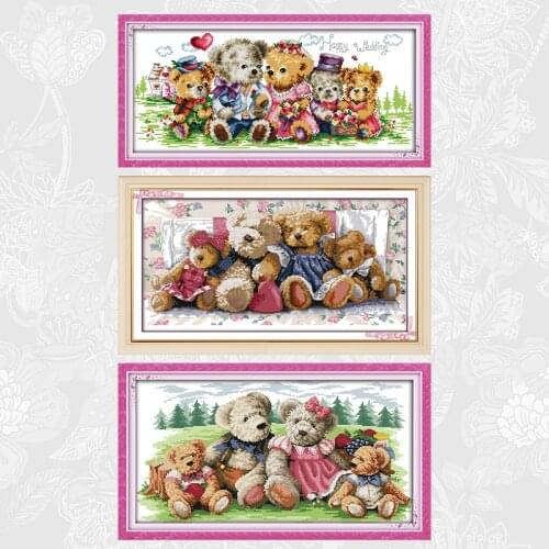 Bear family Cross Stitch Cartoon Patterns 14CT 11CT DIY Handwork Embroidery kits Needlework sets Wholesale Home Decoration