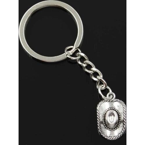 New Fashion Men 30mm Keychain DIY Metal Holder Chain Vintage Cowboy Hat 23x13mm Silver Color Pendant Gift