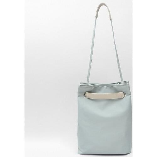 New Japan Fashion Women Nylon and PU Eco Reusable Shopping Tote Bag Plaid Shoulder Bag Black