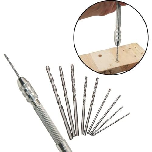 New Woodworking Drilling Rotary Tools Manual Drill 10pcs Twist Drill Bit Mini Micro Aluminum Alloy Hand Drill With Keyless Chuck