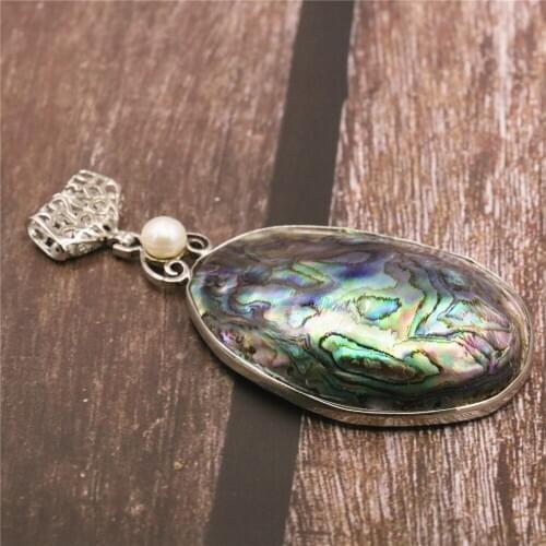 New Multicolor Natural Abalone Shell Oval Shape Necklace Pendant Gift for Women Craft Fashion Accessories Jewelry Making Y573
