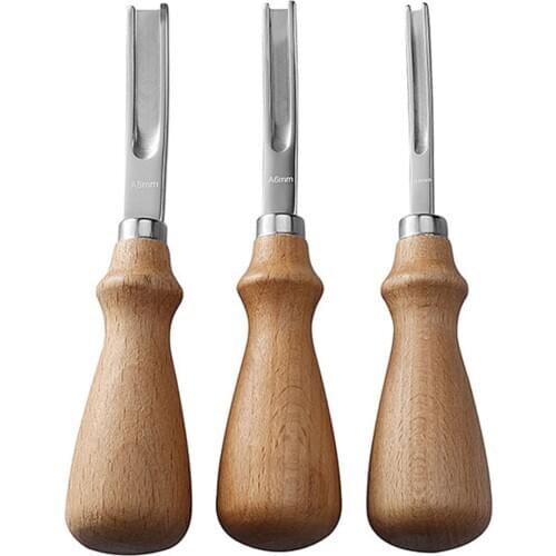 3 size Practical Leather Craft Edge Beveler Skiving Beveling Knife DIY Cutting Hand Craft Tool with Wood Handle A4mm A6mm A8mm