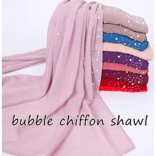 Plain bubble chiffon scarf shawl solid color women scarves muslim hijab studs silver pearls scarves head scarf wrap 20pcs/lot