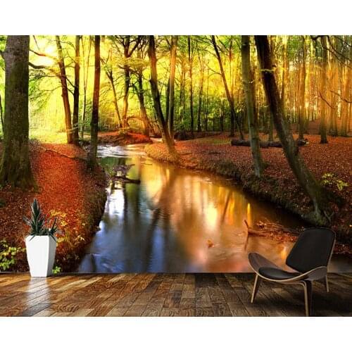 Papel de parede Autumn forest natural scenery wallpaper mural,living room tv wall bedroom wall paper home decor