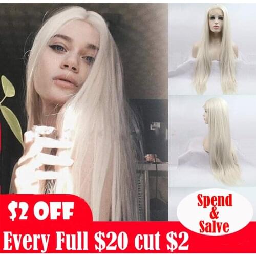 Straight Synthetic Lace Front Wig For Black Women Silver White Blonde Colored Cosplay Glueless Wigs Heat Resistant Fiber Hair