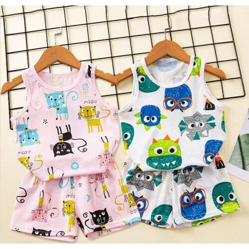 Boys Girls Pajamas Summer Toddler Sleeveless Vest Cotton Set Childrens Clothing Sleepwear Pyjamas Sets For Kids 2 4 6 8 9 Years
