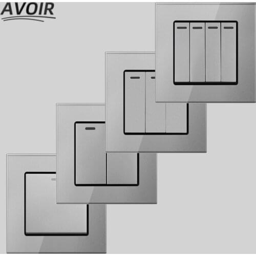 Avoir Wall Switch Luxury Crystal Gray Glass Panel Push Button Light Switches 86 Type 1 2 3 4 Gang 1 2 Way On/Off Switch 220V 16A