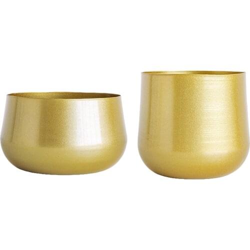 Morden Brass Toned Planters Round Succulent Containers Cactus Plant Pot