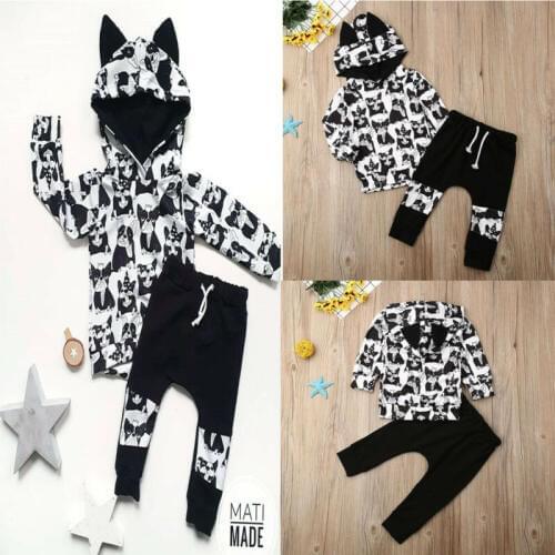 2PCS Infant Baby Girl Boys Clothes Winter Thick Boy Hooded Sweatshirt Leggings Pants Tracksuit Set 0-24 Months