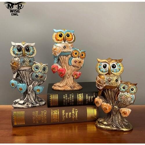 Retro Owl Statue Resin Craft Animal Figurines Living Room Bedroom Desktop Decoration Garden Balcony Office Ornaments Home Decor