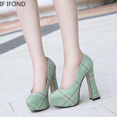 IF IFOND 14CM High-heeled Pumps Non-slip Platform Sexy Fine with Round Head Feet Korean Womens Shoes Mujer Large Size 44 45 46